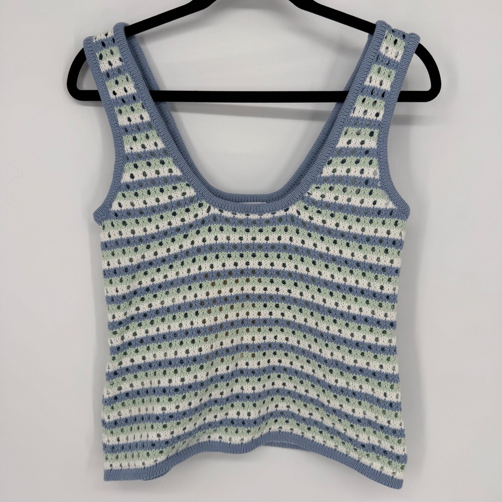 SABO ERIN KNIT TOP AUTRALIAN MINT BLUE WHITE OPEN KNIT DESIGN NWT MEDIUM‎